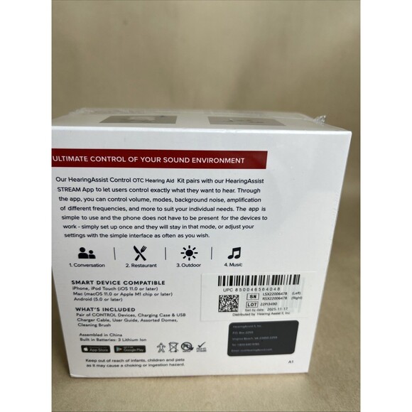 New Sealed Hearing Assist Control Rechargeable 2pc Kit OTC Hearing Aids - Picture 2 of 5